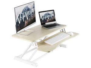 VIVO Light Wood Height Adjustable Standing Desk Riser, 32" Sit Stand Tabletop Workstation, White Frame (DESK-V000KF) VIVO Light Wood Height Adjustable Standing Desk Riser, 32" Sit Stand Tabletop Workstation, White Frame (DESK-V000KF)