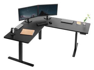 VIVO Electric Stand Up Corner Desk, L-Shaped Workstation | Black Solid One-Piece Table Tops, Black Frame (DESK-KIT-3E6B)