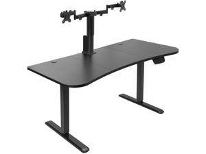 VIVO Black 63" x 32" Electric Stand Up Desk with Motorized Dual Monitor Mount and 3 Section Table Top (DESK-KIT-SET1B)