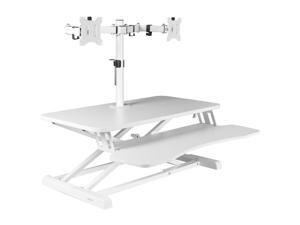 VIVO White 32" Height Adjustable Standing Desk Riser with Articulating Dual 13" to 30" Monitor Mount (DESK-V000K-M2W)