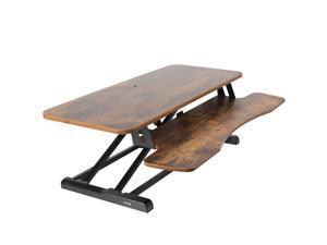 VIVO Vintage Brown Height Adjustable 36" Standing Desk Monitor Riser, Standing Desk Converter, Black Frame (DESK-V036KN)
