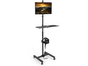VIVO Black Computer Mobile Cart Rolling Stand - Adjustable Monitor Mount 32" Case Holder & Keyboard Tray (CART-PC02T)