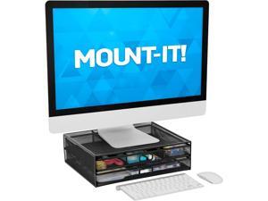 Mount-It! Mesh Computer Monitor Stand Riser with Two Pullout Storage Drawers | 32" Max Screen Size