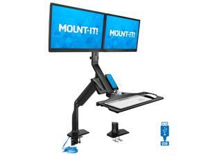 Mount-It! Dual Monitor Sit Stand Workstation with Gas Spring Arm | Height Adjustable Standing Desk Converter | 2 Integrated USB 3.0 Ports | VESA 75 100 Mount-It! Dual Monitor Sit Stand Workstation with Gas Spring Arm | Height Adjustable Standing Desk Converter | 2 Integrated USB 3.0 Ports | VESA 75 100