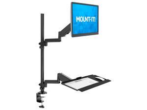 MountIt Single Monitor Standing Gaming Desk Mount with Keyboard Tray  Fits Up to 32 Screens