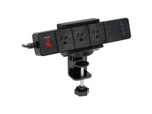 Mount-It! Black Power Strip and Clamp Desk Mount | 3 USB and AC Ports
