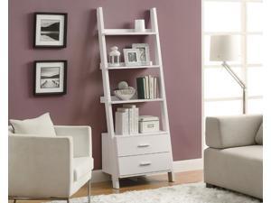 Monarch Specialties White 69"H Ladder Bookcase w/ 2 Storage Drawers - i2562