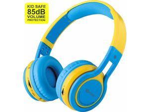 Contixo KB-2600 Kid Safe 85dB Over The Ear Foldable Wireless Bluetooth Headphone with Volume Limiter, Built-in Micro Phone, Micro SD Card Music Player, FM Stereo Radio, Blue+Yellow