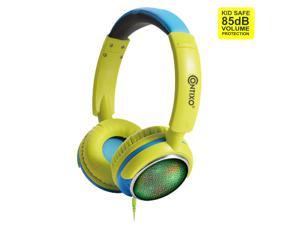 Contixo KB 300 Kids Bluetooth Wireless Headphones | 85db Volume Limiting, Microphone, MicroSD Card Player, Wired 3.5mm AUX Cable, Music Streaming, Colorful LED Lights (Green + Blue)