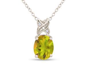 Genuine 10 Carat Oval Shaped Natural Citrine with 0.02 Carat Diamond 18 Inch Necklace In 925 Sterling Silver