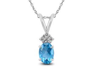 Genuine 10 Carat Oval Shaped Natural Blue Topaz Gemstone with 0.02 Ctw Diamond  In 925 Sterling Silver 18 Inch Necklace