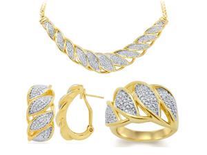 Genuine 0.20 Ctw Natural Diamond Accent Necklace, Earrings and Ring Set In 14K Yellow Gold Plated. Genuine 0.20 Ctw Natural Diamond Accent Necklace, Earrings and Ring Set In 14K Yellow Gold Plated.