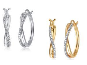 Elegant 0.01 Cttw Natural Diamond Accent Twisted Hoop Earrings In Two Colors Sets Crafted In 14K Gold Plated. Elegant 0.01 Cttw Natural Diamond Accent Twisted Hoop Earrings In Two Colors Sets Crafted In 14K Gold Plated.