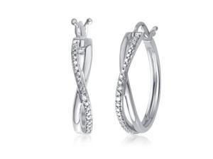 Genuine 0.01 Carat Natural Diamond Accent Twisted Hoop Earrings In 14K White Gold Plated