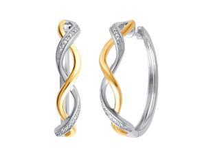 Genuine 0.02 Carat Natural Diamond Accent Two Tone Twisted Hoop Earrings In 14K White Gold Plated Genuine 0.02 Carat Natural Diamond Accent Two Tone Twisted Hoop Earrings In 14K White Gold Plated