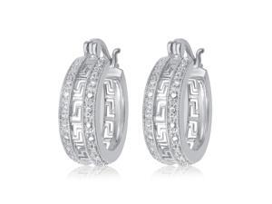 Genuine 0.02 Carat Natural Diamond Accent Greek Key Hoop Earrings In 14K White Gold Plated Genuine 0.02 Carat Natural Diamond Accent Greek Key Hoop Earrings In 14K White Gold Plated
