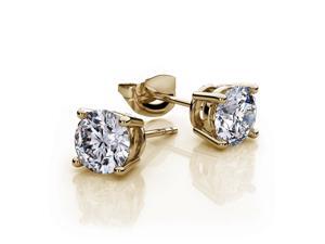 Genuine 1 Carat Natural Solitaire Round Cut Diamond 4 Prong Post Back Stud Earrings In 14K Yellow Gold Genuine 1 Carat Natural Solitaire Round Cut Diamond 4 Prong Post Back Stud Earrings In 14K Yellow Gold