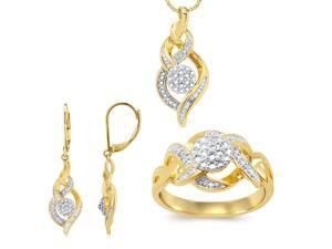 Genuine 0.10 Ctw Natural Diamond Accent Twisted Necklace,Earrings and Ring Set In 14K Yellow Gold Plated. Genuine 0.10 Ctw Natural Diamond Accent Twisted Necklace,Earrings and Ring Set In 14K Yellow Gold Plated.