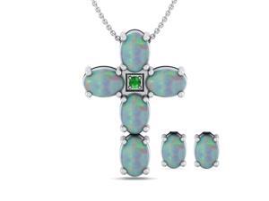 Genuine 4.25 Carat Oval Shaped Natural Opal Necklace & Earrings Set In 925 Sterling Silver Genuine 4.25 Carat Oval Shaped Natural Opal Necklace & Earrings Set In 925 Sterling Silver