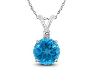 Genuine 1.60 Carat Natural 7mm Round Shaped Swiss Blue Topaz with White Topaz Necklace In 925 Sterling Silver Genuine 1.60 Carat Natural 7mm Round Shaped Swiss Blue Topaz with White Topaz Necklace In 925 Sterling Silver