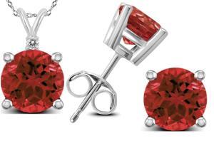 Genuine 4.70 Carat Natural 7mm Round Shaped Garnet with White Topaz Necklace & Earrings In 925 Sterling Silver Genuine 4.70 Carat Natural 7mm Round Shaped Garnet with White Topaz Necklace & Earrings In 925 Sterling Silver