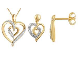Genuine 0.03 Ctw Natural Diamond Accent Heart Shaped Necklace and Earrings Set In 14K Yellow Gold Plated Genuine 0.03 Ctw Natural Diamond Accent Heart Shaped Necklace and Earrings Set In 14K Yellow Gold Plated