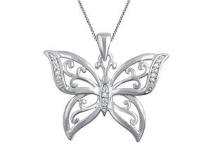 Genuine 0.02 Ctw Natural Diamond Accent Butterfly Shaped Necklace In 14K White Gold Plated. Genuine 0.02 Ctw Natural Diamond Accent Butterfly Shaped Necklace In 14K White Gold Plated.