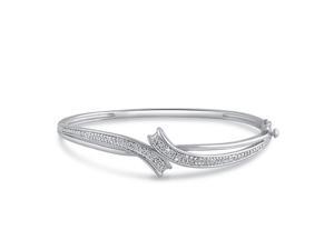 Genuine 0.02 Carat Natural Diamond Accent Fashion Bangle In 14K White Gold Plated Genuine 0.02 Carat Natural Diamond Accent Fashion Bangle In 14K White Gold Plated