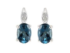 Genuine 2.96 Ctw Natural Oval Shape 7x5mm London Blue Topaz Necklace & Earrings Set In 925 Sterling Silver