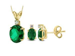Genuine Luxurious 2.79 Cttw Oval Shaped Emerald & Diamond (G-H, I1-I2) Earring and Necklace Set In 14K Yellow Gold Genuine Luxurious 2.79 Cttw Oval Shaped Emerald & Diamond (G-H, I1-I2) Earring and Necklace Set In 14K Yellow Gold