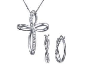 Gorgeous 0.25 Carat Diamond Accent 2 Piece Hoop Criss Cross Necklace & Earrings Set In 14K White Gold Plated Gorgeous 0.25 Carat Diamond Accent 2 Piece Hoop Criss Cross Necklace & Earrings Set In 14K White Gold Plated