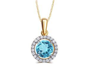 Elegant 0.38 Carat Created Blue Topaz & White Sapphire Gemstone Necklace In 14K Yellow Gold Plated Elegant 0.38 Carat Created Blue Topaz & White Sapphire Gemstone Necklace In 14K Yellow Gold Plated