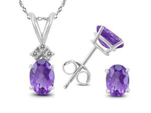 Genuine 2.42 Carat Natural 7x5mm Oval Shaped Amethyst with White Topaz Necklace & Earrings Set In 925 Sterling Silver Genuine 2.42 Carat Natural 7x5mm Oval Shaped Amethyst with White Topaz Necklace & Earrings Set In 925 Sterling Silver
