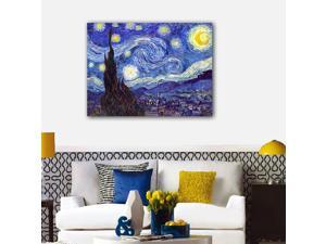 Wieco Art - Canvas Prints, Stretched and Framed,Canvas Print Classic Van Gogh Reproductions Starry Night Modern Wall Art and Home Decoration, Ready to Hang 48x36inch