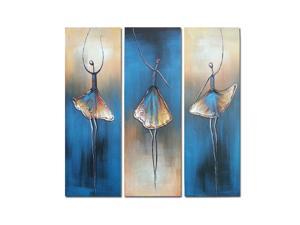 Wieco Art - Dancing Girls Modern Decorative Stretched and Framed Artwork 3 Panels Abstract 100% Hand Painted Contemporary Oil Paintings on Canvas Wall Art Work for Home Decorations Wall Decor