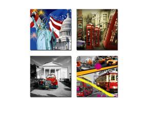 Wieco Art - 4 Panels the Modern City Modern Giclee Canvas Prints Artwork Contemporary USA City Picture to Photo Paintings on Canvas Wall Art for Home Wall Decor Decorations