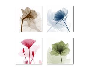 Wieco Art P4R1x1-07 4-Panel Canvas Print Flickering Flowers Modern Canvas Wall Art, 12 by 12-Inch