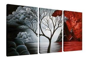 Wieco Art the Cloud Tree Canvas Print for Abstract Painting Modern Canvas Wall Art for Wall Decor 16x24inchx3pcs AB3006L