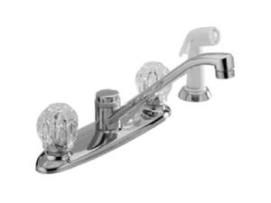 Master Plumber (Peerless), 452680, Chrome 2 Plastic Knob Handle Kitchen Faucet With White Spray