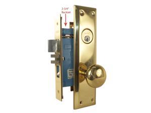 Marks Metro 71A/3, Polished Brass US3 Right Hand Mortise Entry Lockset Surface Mounted - Screw On Knobs with Swivel Spindle, 2-3/4" Backset, 1-1/4" x 8" Wide Faceplate, Lock Set