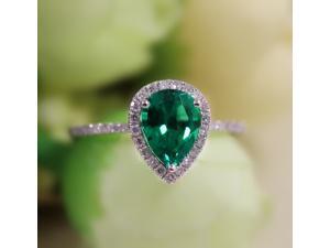 Pear Emerald Ring Set Halo Pear Cut Emerald Ring & 14K White Gold Wedding Band Engagement Ring/ Promise Wedding Ring/ Anniversary Ring Pear Emerald Ring Set Halo Pear Cut Emerald Ring & 14K White Gold Wedding Band Engagement Ring/ Promise Wedding Ring/ Anniversary Ring