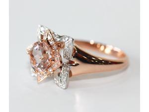 Unique Flower Morganite .45ct Diamond Prongs 14K Two Tone Gold Wedding Ring Unique Flower Morganite .45ct Diamond Prongs 14K Two Tone Gold Wedding Ring