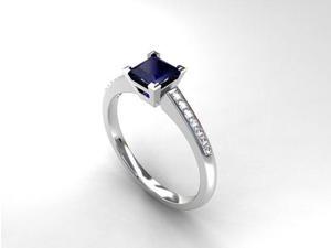Princess cut Blue sapphire engagement ring, diamond ring, white gold solitaire, blue sapphire ring, blue, vintage style, square, unique Princess cut Blue sapphire engagement ring, diamond ring, white gold solitaire, blue sapphire ring, blue, vintage style, square, unique