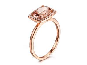 Morganite Engagement Ring, Cushion Halo Diamonds Oval Cut 7x9mm,14K Rose Gold