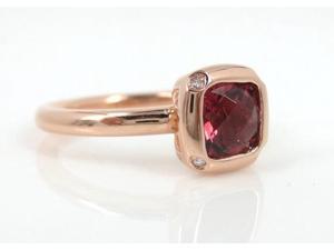 Cushion Cut VS Pink Tourmaline Diamond 14k Rose Gold Bezel-Set Ring - Engagement. Cushion Cut VS Pink Tourmaline Diamond 14k Rose Gold Bezel-Set Ring - Engagement.
