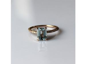 VS 6x8mm Blue Aquamarine Ring Solid 14K Rose Gold Ring Emerald Cut Aquamarine Wedding Ring Aquamarine Engagement Ring Promise Ring
