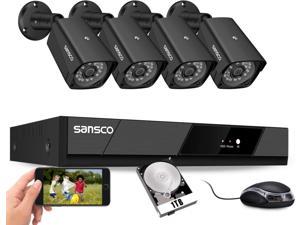 SANSCO 1080P Wired Security Cameras System, 8CH HD DVR with 1TB Hard Drive for 24/7 Recording, 4Pcs 2MP CCTV Outdoor Indoor Waterproof Surveillance Cameras, Night Vision, Remote Access, Motion Alert