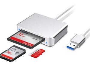 USB 3.0 SD Card Reader,Rocketek Aluminum 3-Slot Memory Card Reader Adapter for SD/TF Micro SD/Micro SDHC/MD/MMC/SDHC/SDXC UHS-I/Compact Flash(CF) Memory Card on Windows&Mac&Linux