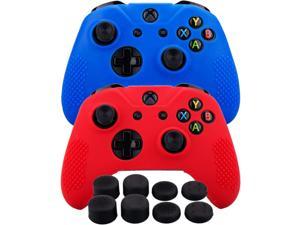 UUShop Silicone Rubber Cover Skin case AntiSlip Studded Customize for Xbox OneSX Controller x 2red  Blue  FPS PRO Extra Height Thumb Grips x 8