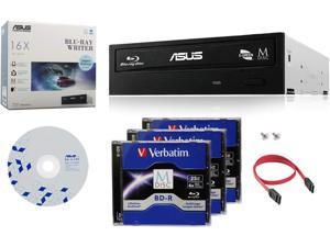 Asus 16X BW-16D1HT Internal Blu-ray Burner Drive Bundle with 3 Pack M-DISC BD and Cable Accessories (Supports BDXL and M-Disc, Retail Box)